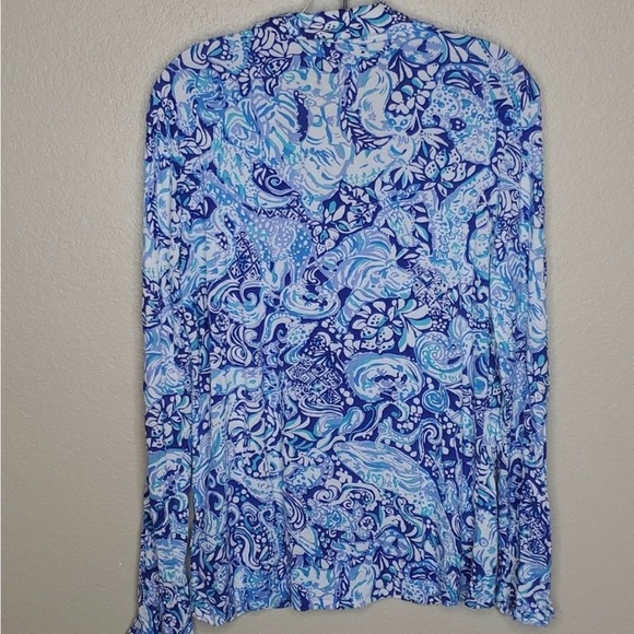 Lilly Pulitzer Medium Royal Purple Animal Viscose Jersey Button Up Top - Picture 5 of 9
